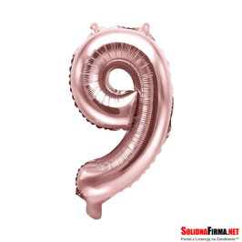 Balon foliowy Cyfra "9" - różowe-złoto - 35cm