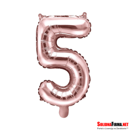 Balon foliowy Cyfra "5" - różowe-złoto - 35cm