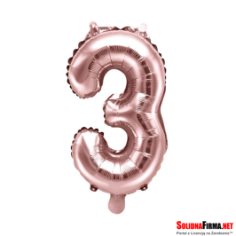 Balon foliowy Cyfra "3" - różowe-złoto - 35cm
