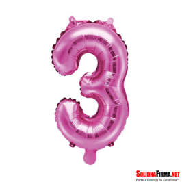 Balon foliowy Cyfra "3" - ciemnoróżowy - 35cm
