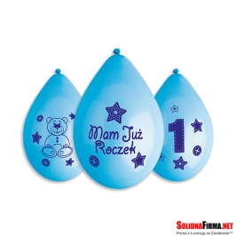 Balony Cyfra "1" + nadruk "Mam Już Roczek" - niebieskie - 5 sztuk - 12'' - wiszące