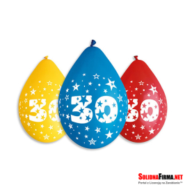Balony Cyfra 30 Urodziny - 5 sztuk - 12" - wiszące