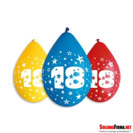 Balony Cyfra 18 Urodziny - 5 sztuk - 12" - wiszące