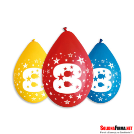 Balony Cyfra 8 Urodziny - 5sztuk - 12" - wiszące
