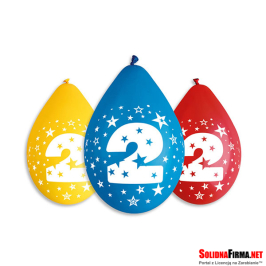 Balony Cyfra 2 Urodziny - 5sztuk - 12" - wiszące