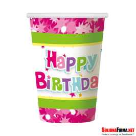 Kubeczki papierowe Happy Birthday różowe