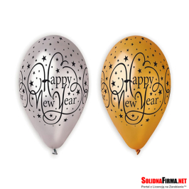 Balony Premium "Happy New Year", złote i srebrne, 12" / 6 sztuk