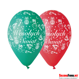 Balony Premium "Wesołych Świąt", czerwone i zielone, 12" / 5 szt.