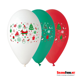 Balony Premium "Mikołaj", czerwone, zielone i białe, 12" / 5 szt.
