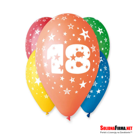 Balon 12" z nadrukiem "18"- 5 sztuk