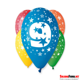 Balon 12" z nadrukiem "9"- 5 szt.