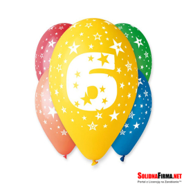Balon 12" z nadrukiem "6"- 5 szt.