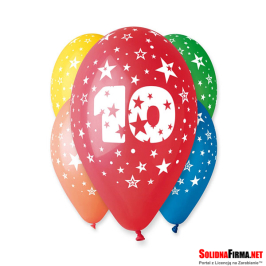 Balon 12" z nadr. "10", pastel mix / 5 szt.