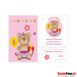 Zaproszenia "Moje 1 Urodziny", 6 szt., różowe + koperty