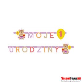 Girlanda "Moje 1 Urodziny", 1 szt., różowa, 1.9 m
