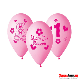 Balony Premium "Mam już Roczek" ( różowy ), 12" / 5 szt.