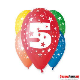 Balon 12" z nadrukiem "5"- 5 szt.