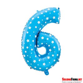 Balon foliowy Cyfra "6" - niebieski w gwiazdy - 45cm