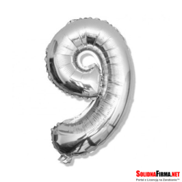 Balon foliowy Cyfra "9" - srebrny - 81cm