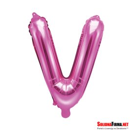 Balon foliowy Litera "V" - ciemnoróżowy - 35cm