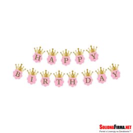 Królewska Girlanda Urodzinowa - Happy Birthday - różowa