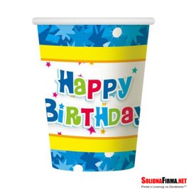 Kubeczki papierowe Happy Birthday niebieskie
