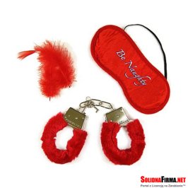Kajdanki, maseczka, piórko SEXI prezent - Zestaw