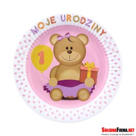 Talerzyki papierowe "Moje 1 Urodziny", różowe, 18 cm / 6 szt.